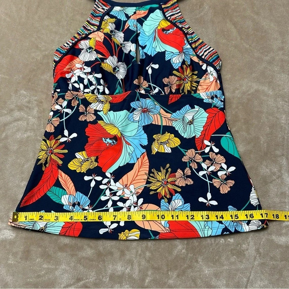 Ellen Tracy High Neck Keyhole Navy with Floral Tankini Top Size 8 - Picture 10 of 11